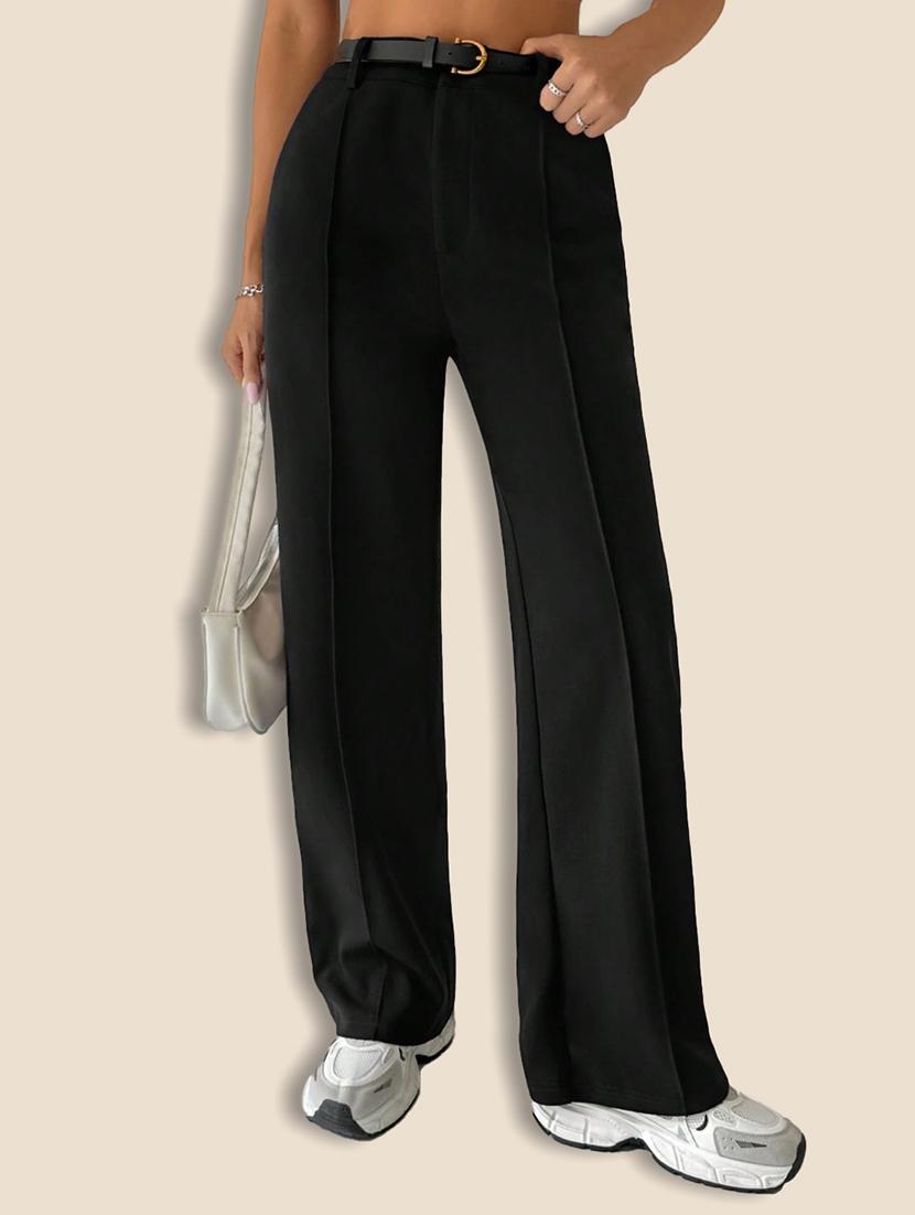 women solid high rise straight trouser - 21946774 - Standard Image - 2