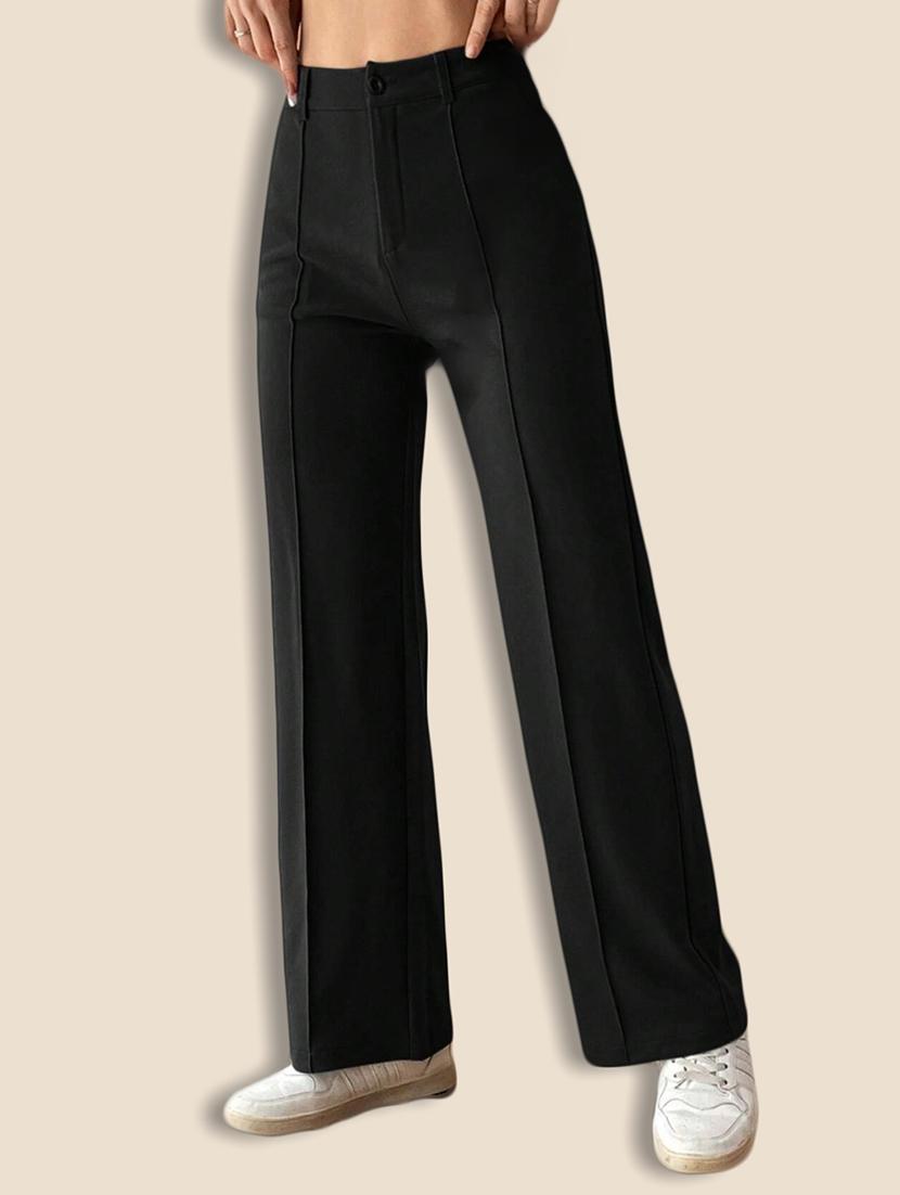 women solid high rise straight trouser - 21946775 - Standard Image - 2