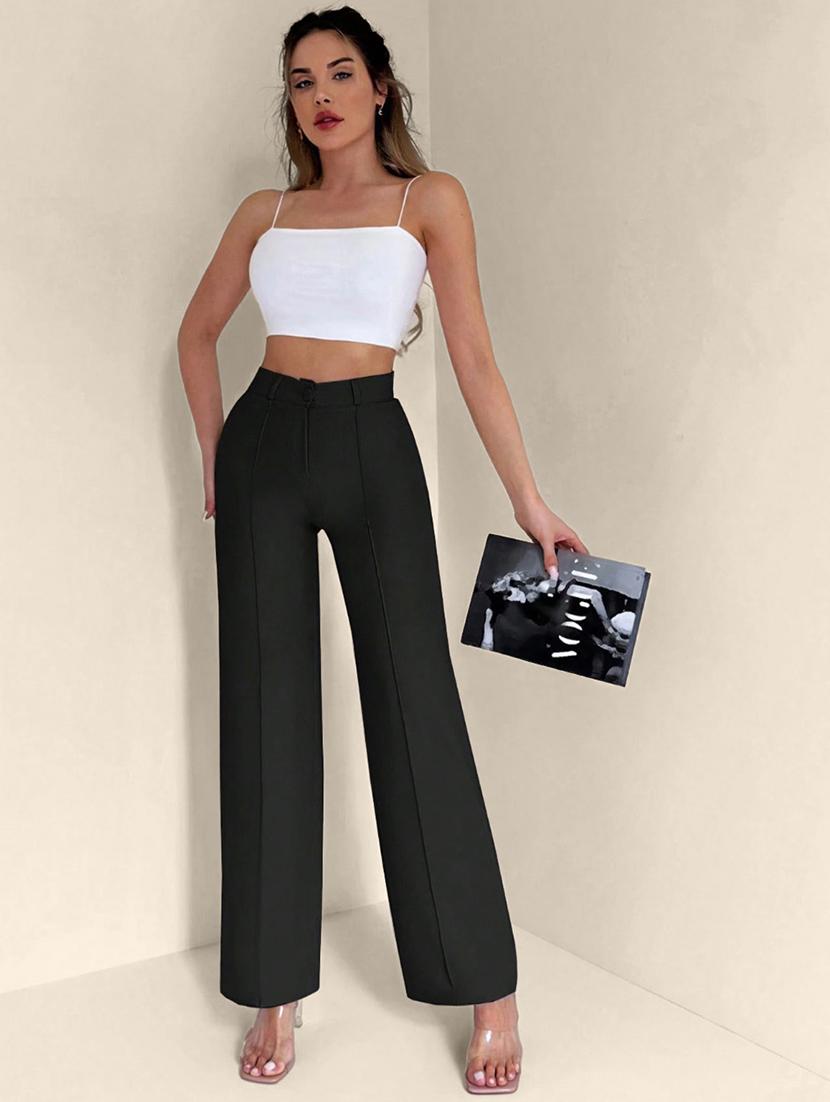 women solid high rise straight trouser - 21946776 - Standard Image - 2