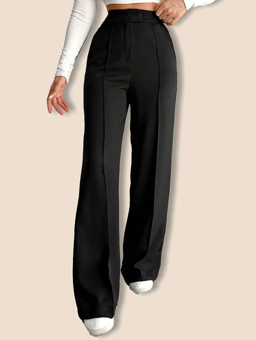 women solid high rise straight trouser - 21946789 -  Zoom Image - 0