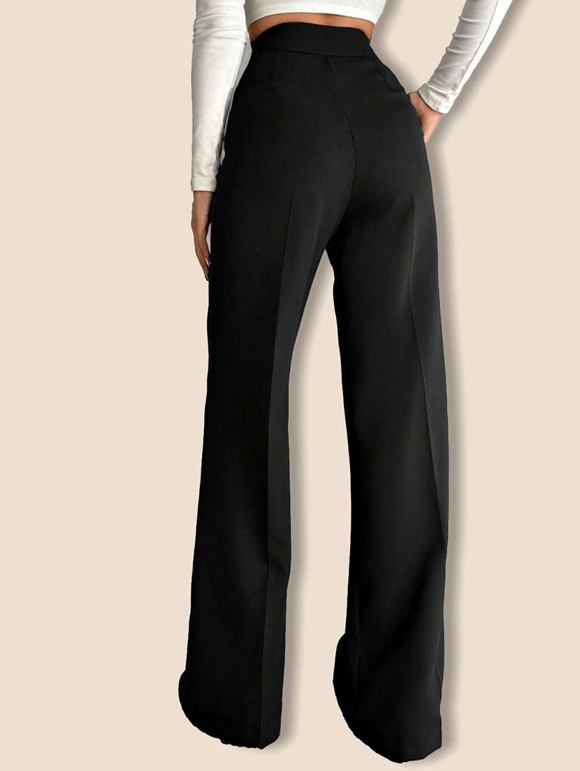 women solid high rise straight trouser - 21946789 - Standard Image - 2