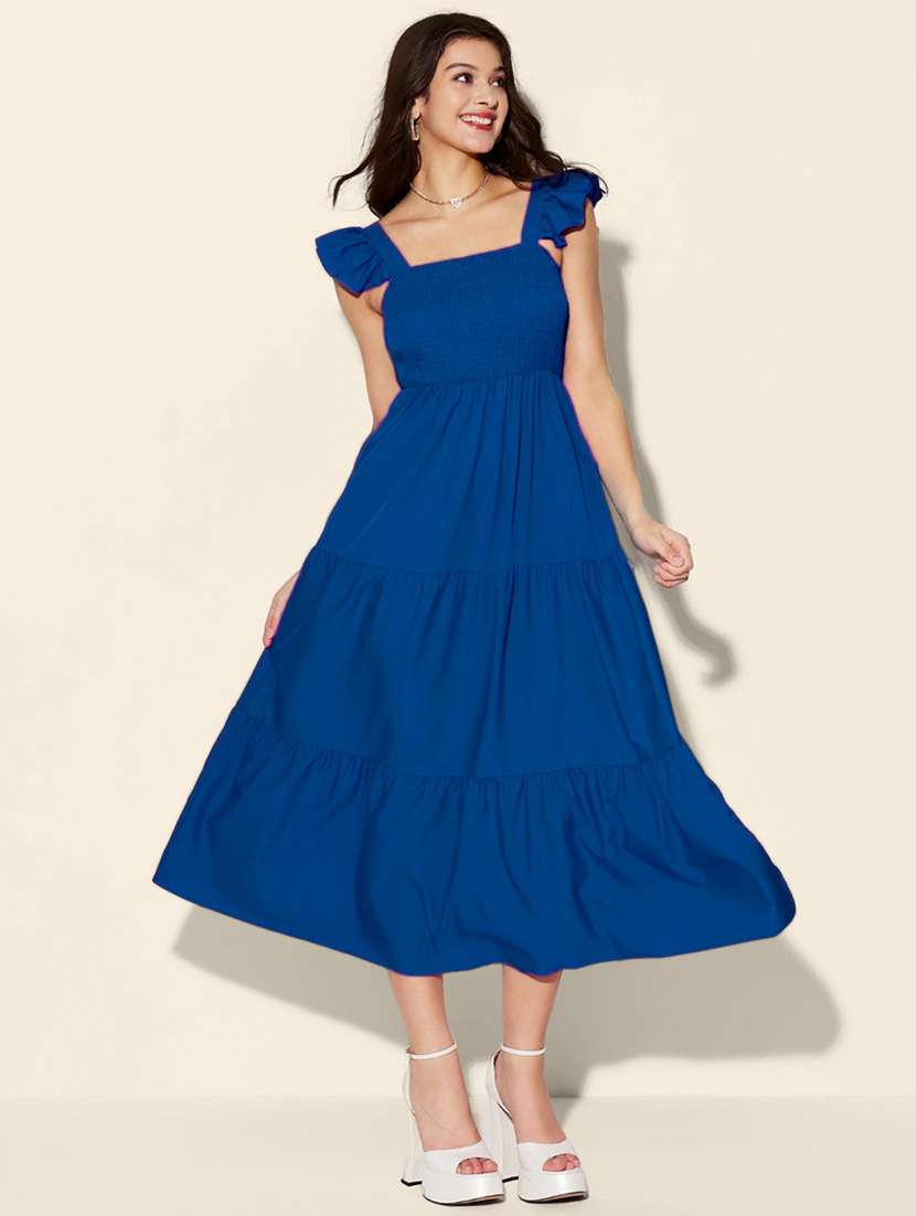 Women Solid Sleeveless Tiered Dress