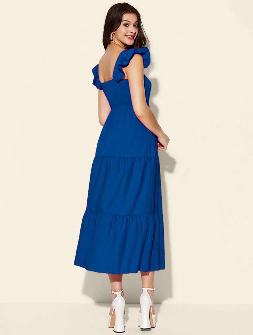 Women Solid Sleeveless Tiered Dress