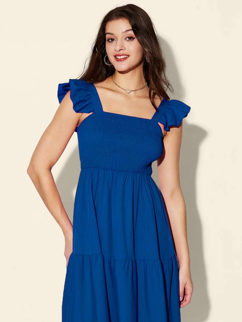 Women Solid Sleeveless Tiered Dress