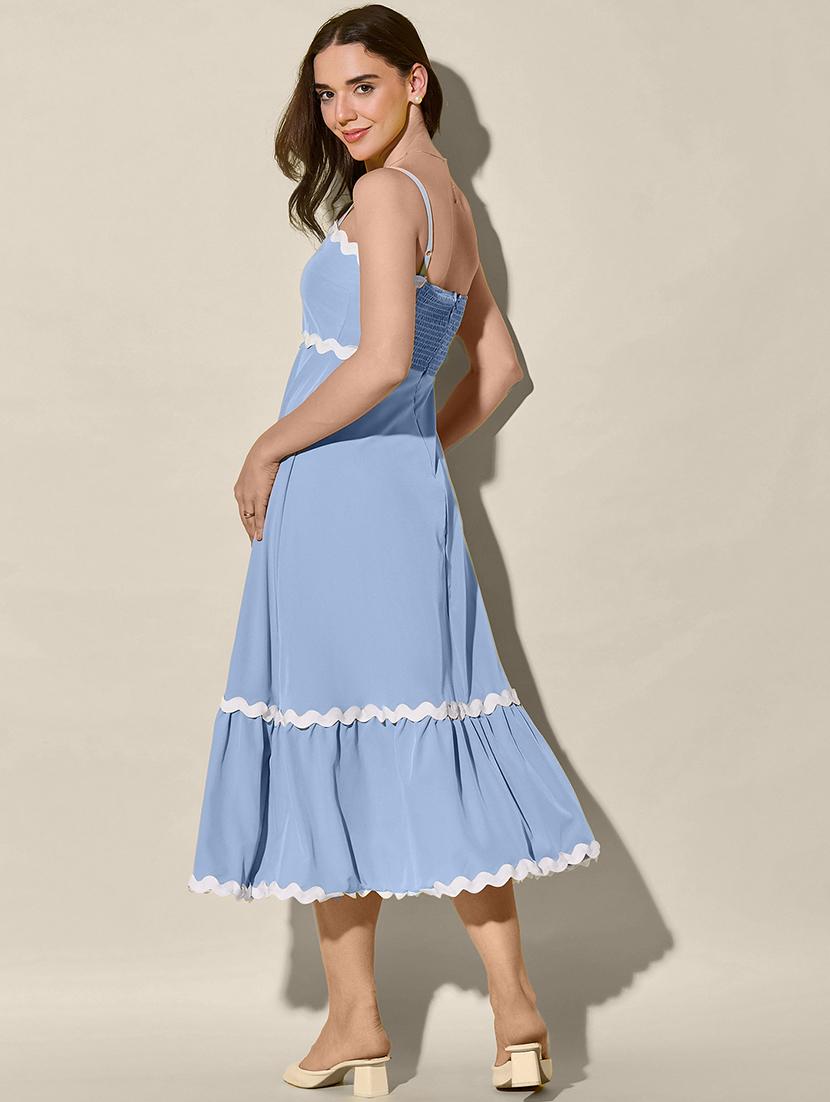 women solid shoulder strap tiered dress - 21946796 - Standard Image - 2