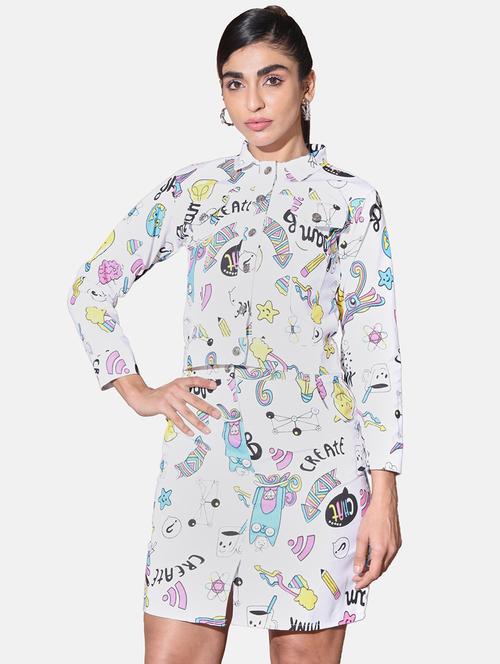 white printed cotton blend co-ord set women - 21946800 - Standard Image - 0