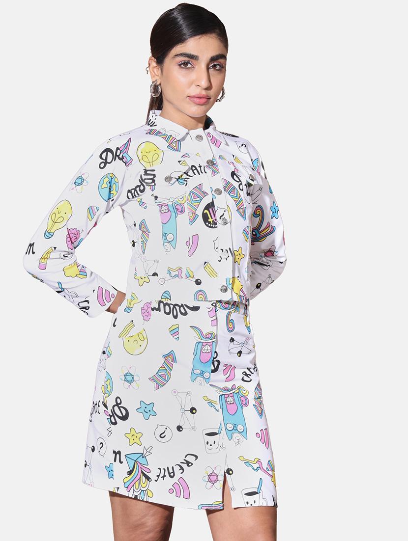 white printed cotton blend co-ord set women - 21946800 - Standard Image - 2