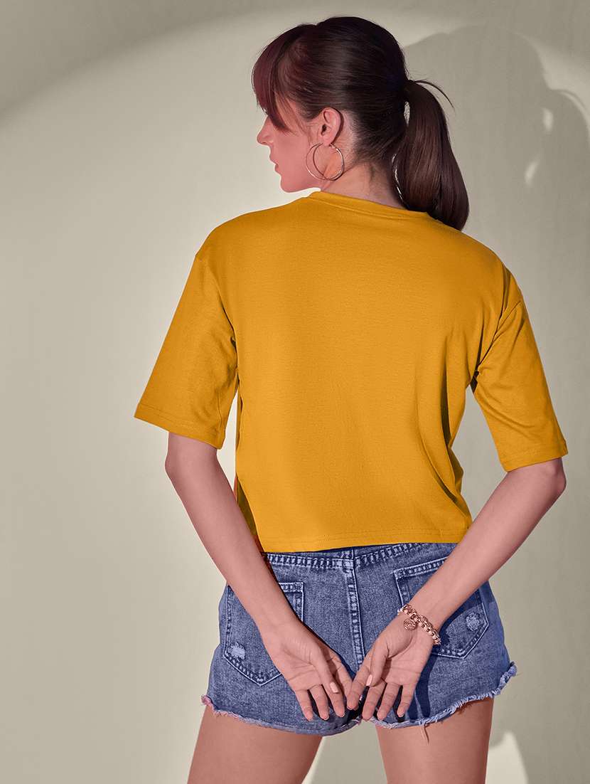 women solid short sleeve crop t-shirt - 21946803 - Standard Image - 2