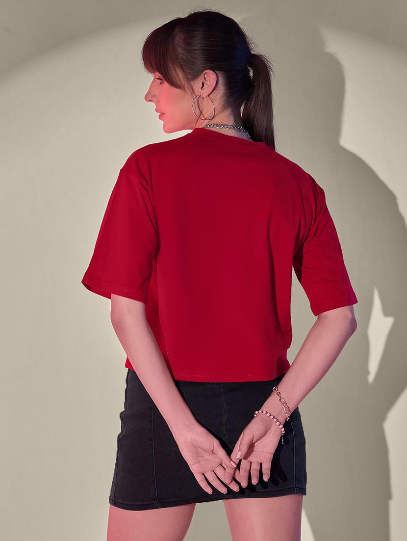 women solid short sleeve crop t-shirt - 21946805 - Standard Image - 2