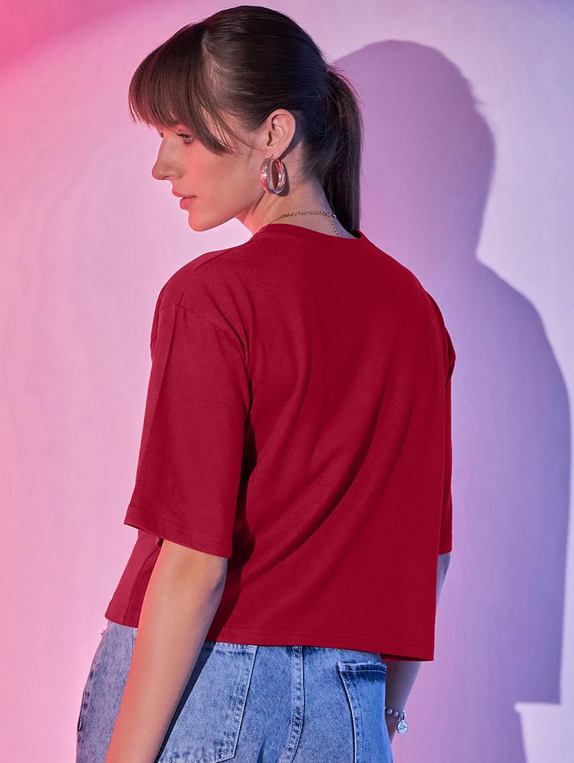 women solid short sleeve crop t-shirt - 21946809 - Standard Image - 2