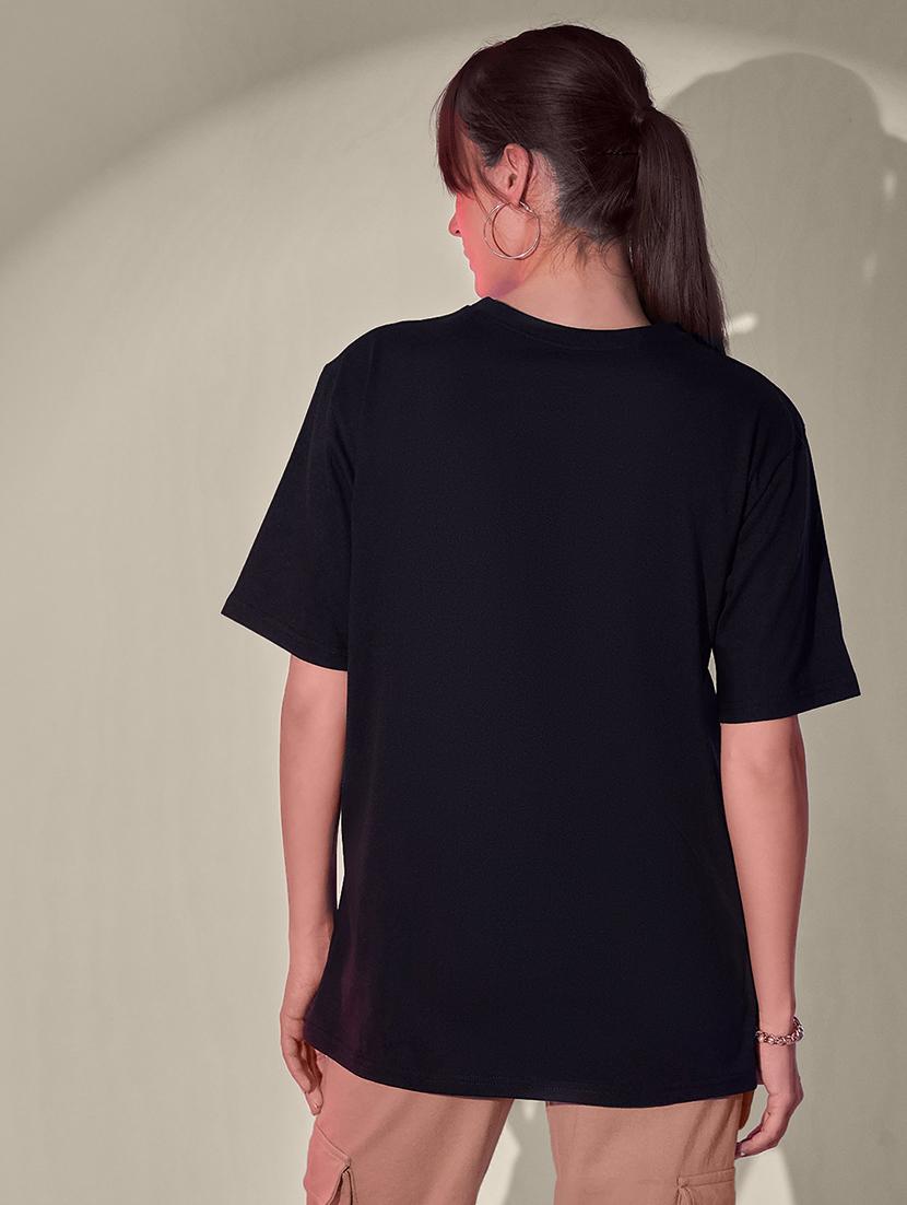 women solid short sleeve oversized t-shirt - 21946810 - Standard Image - 2