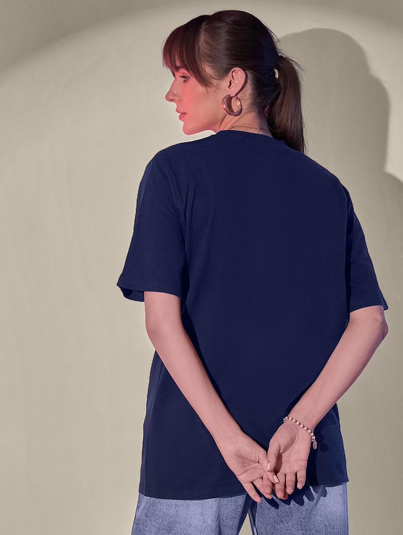 women solid short sleeve oversized t-shirt - 21946813 - Standard Image - 2
