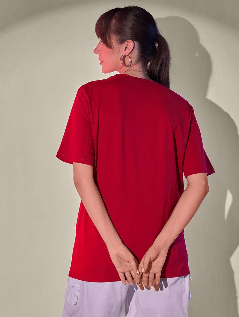 women solid short sleeve oversized t-shirt - 21946815 - Standard Image - 2