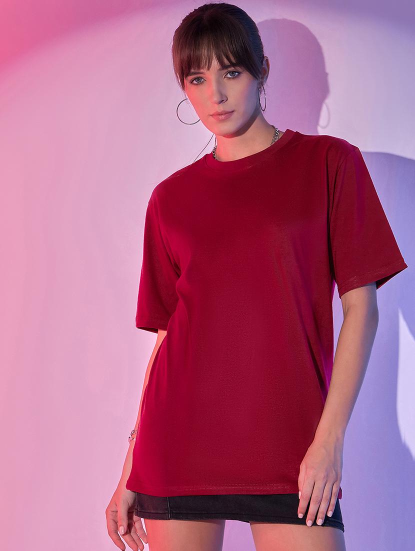 women solid short sleeve oversized t-shirt