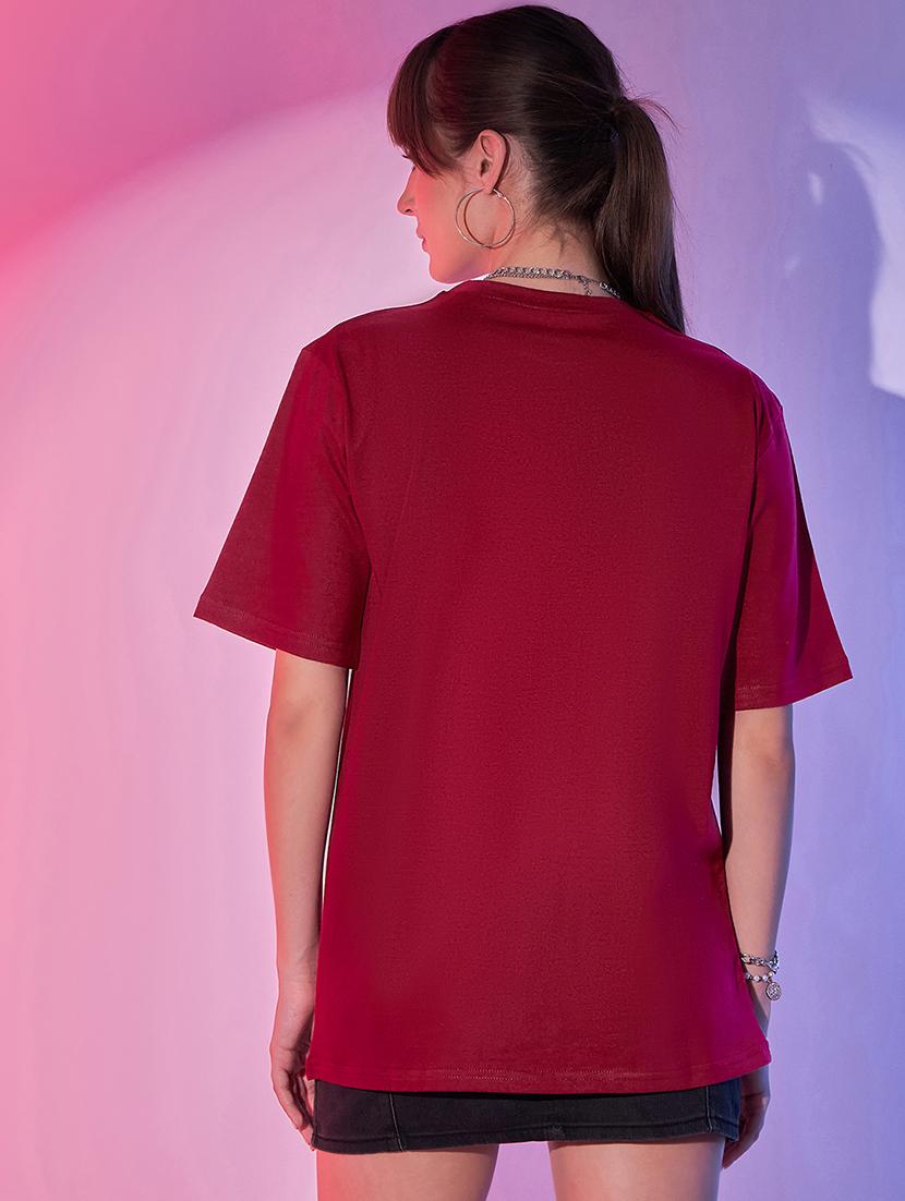 women solid short sleeve oversized t-shirt - 21946817 - Standard Image - 2