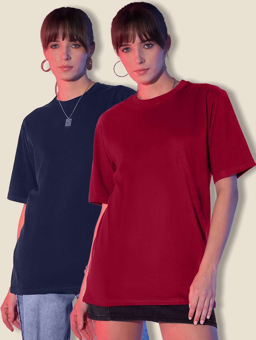 women pack of 2 solid short sleeve oversized t-shirt
