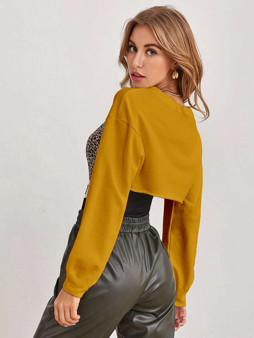 women solid long sleeve crop top - 21946865 - Standard Image - 2