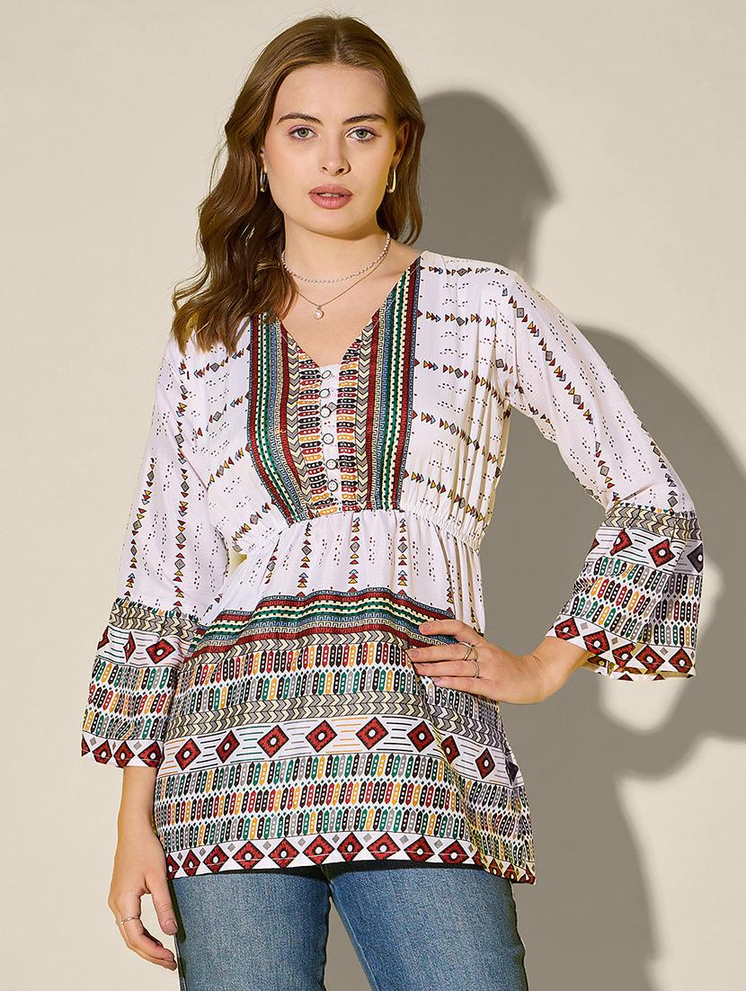 women printed bell sleeve flared top - 21946873 -  Zoom Image - 0