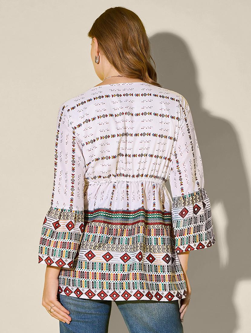 women printed bell sleeve flared top - 21946873 - Standard Image - 2