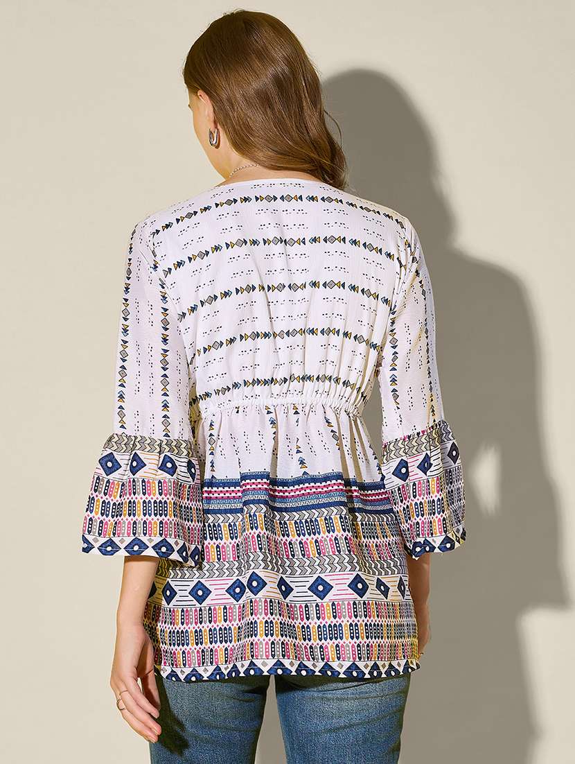 women printed bell sleeve flared top - 21946874 - Standard Image - 2
