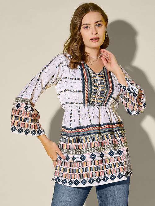 women printed bell sleeve flared top - 21946875 -  Standard Image - 0