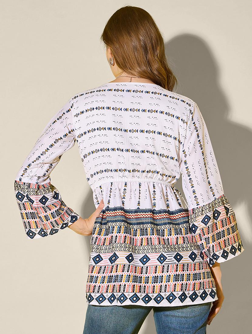 women printed bell sleeve flared top - 21946875 - Standard Image - 2