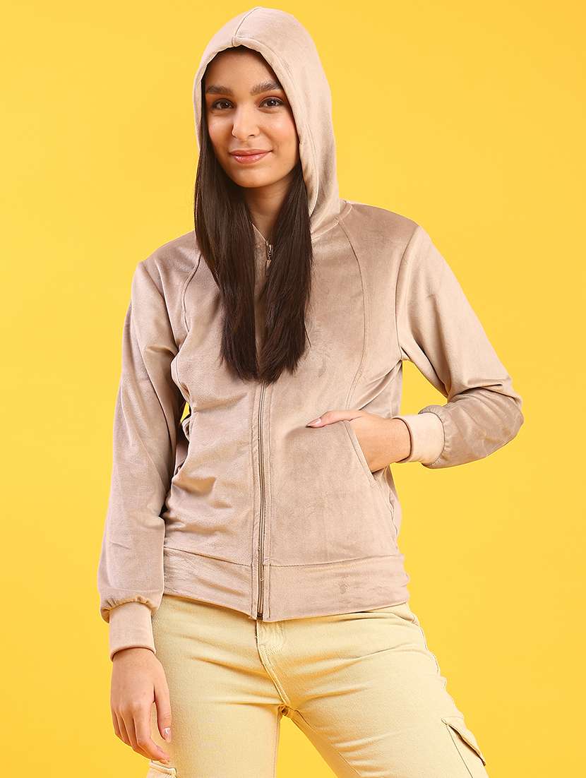 women solid long sleeve hooded sweatshirt - 21946913 -  Standard Image - 2