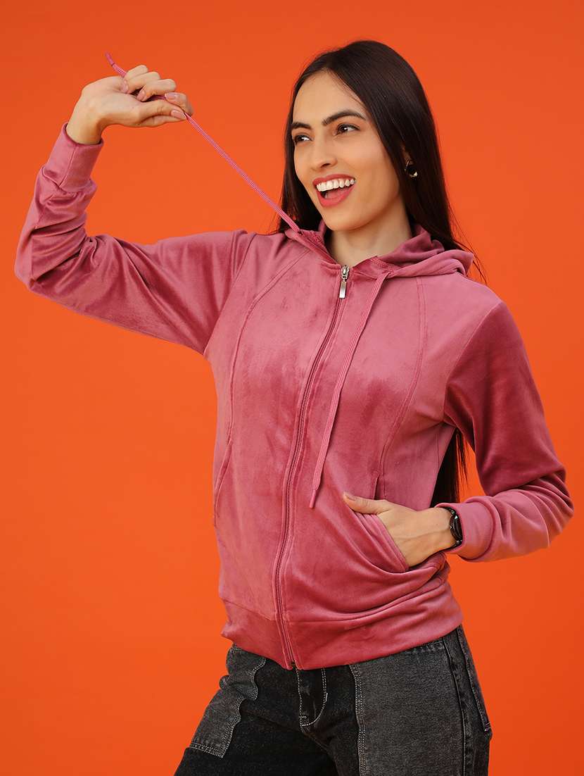 women solid long sleeve hooded sweatshirt - 21946914 -  Standard Image - 2