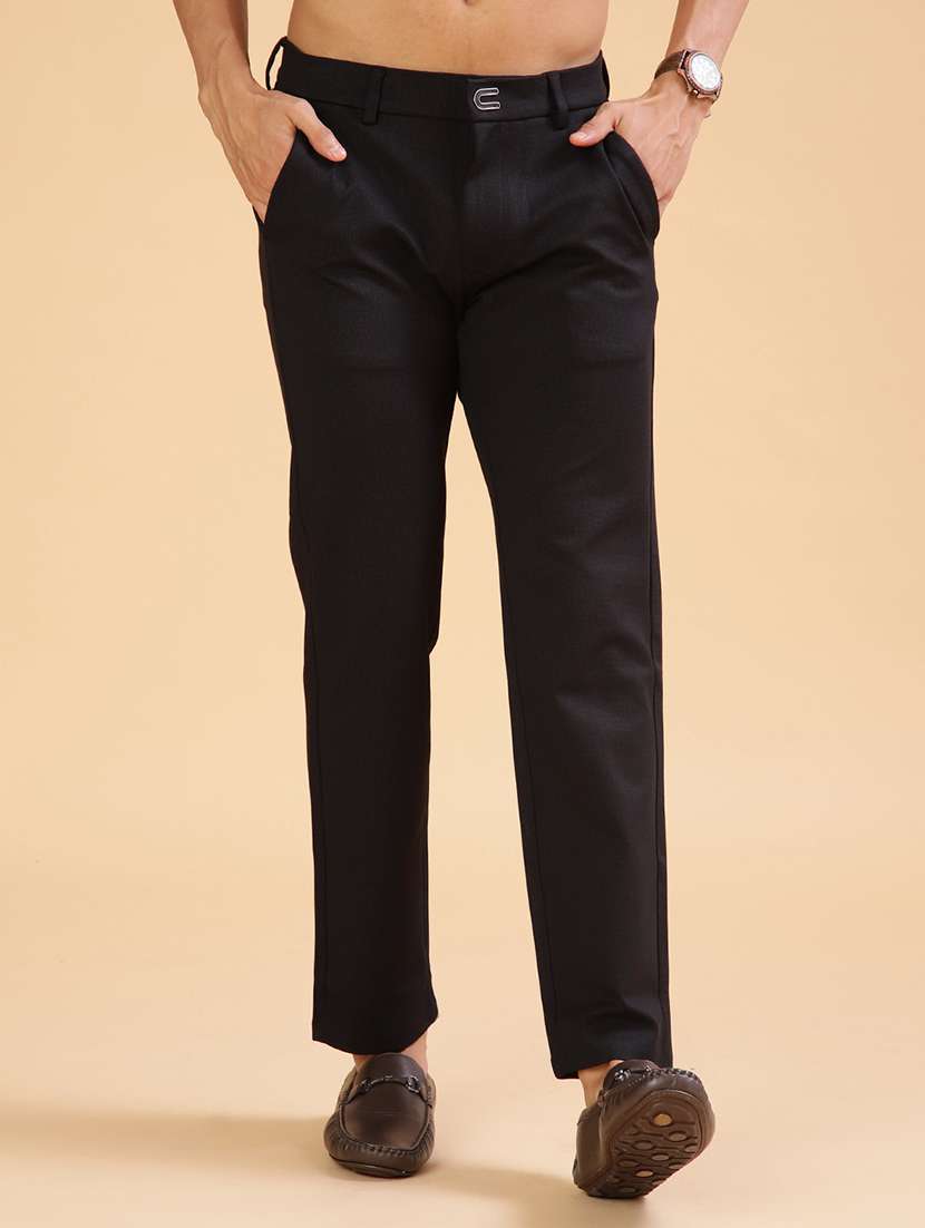 black cotton chinos casual men solid mid rise casual chinos - 21947152 - Zoom Image - 0