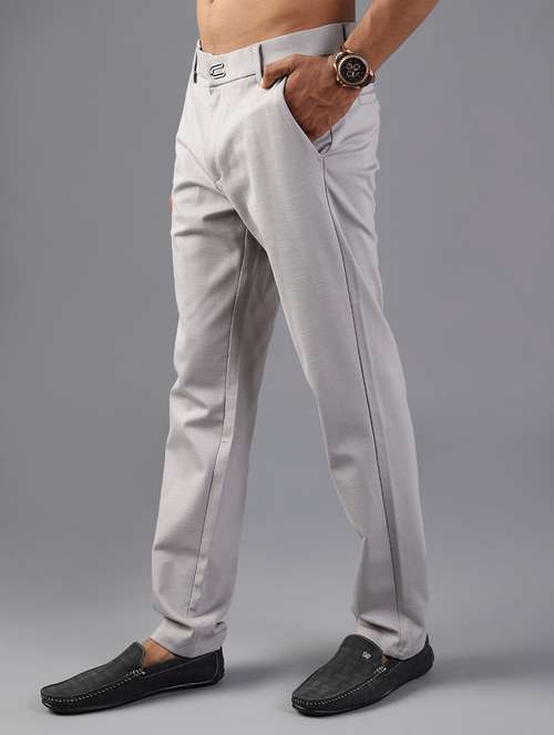 men solid mid rise flat front casual trouser - 21947156 -  Standard Image - 0