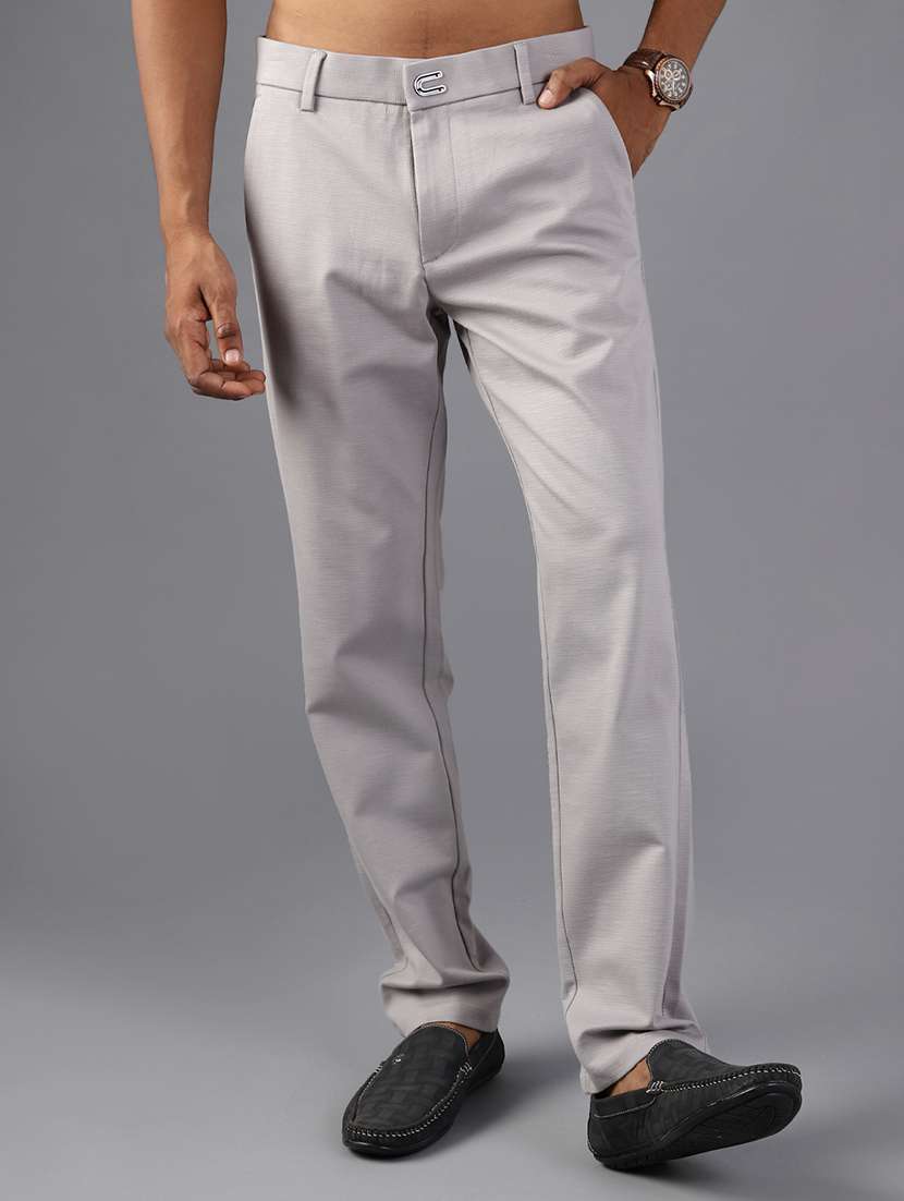 men solid mid rise flat front casual trouser - 21947156 -  Standard Image - 2