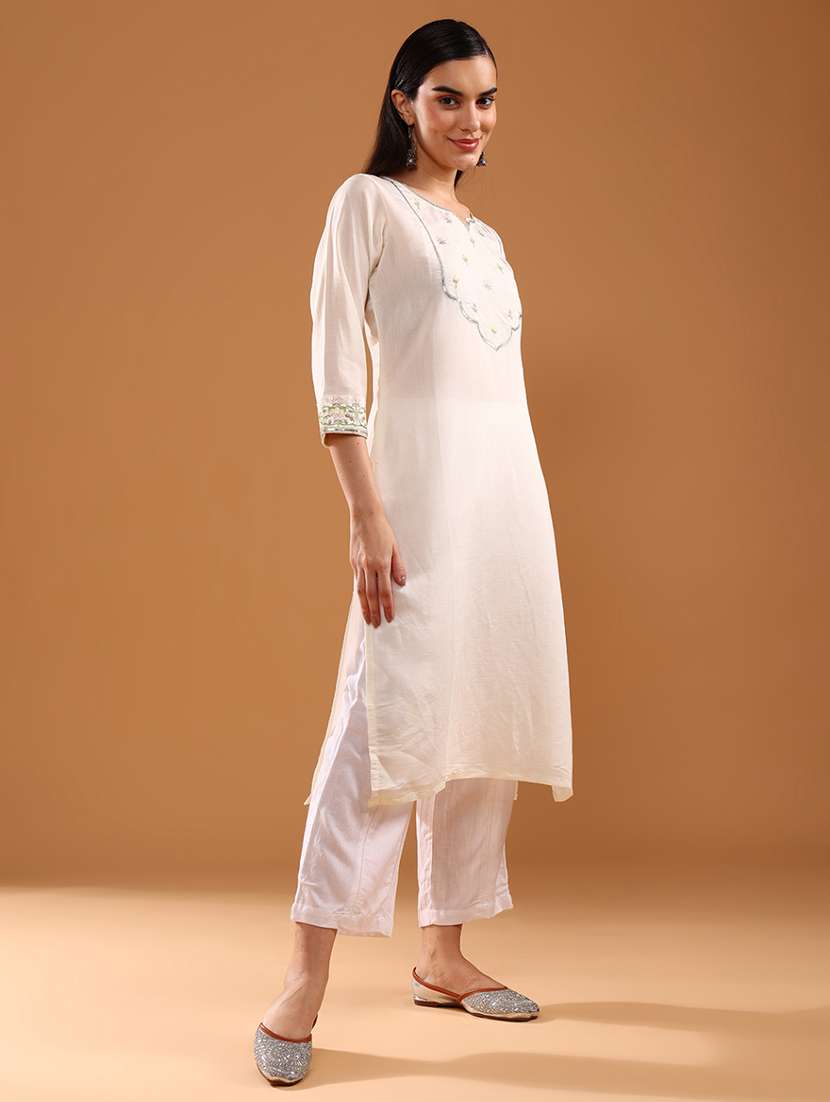 women three quarter sleeve straight kurta - 21947214 -  Standard Image - 2