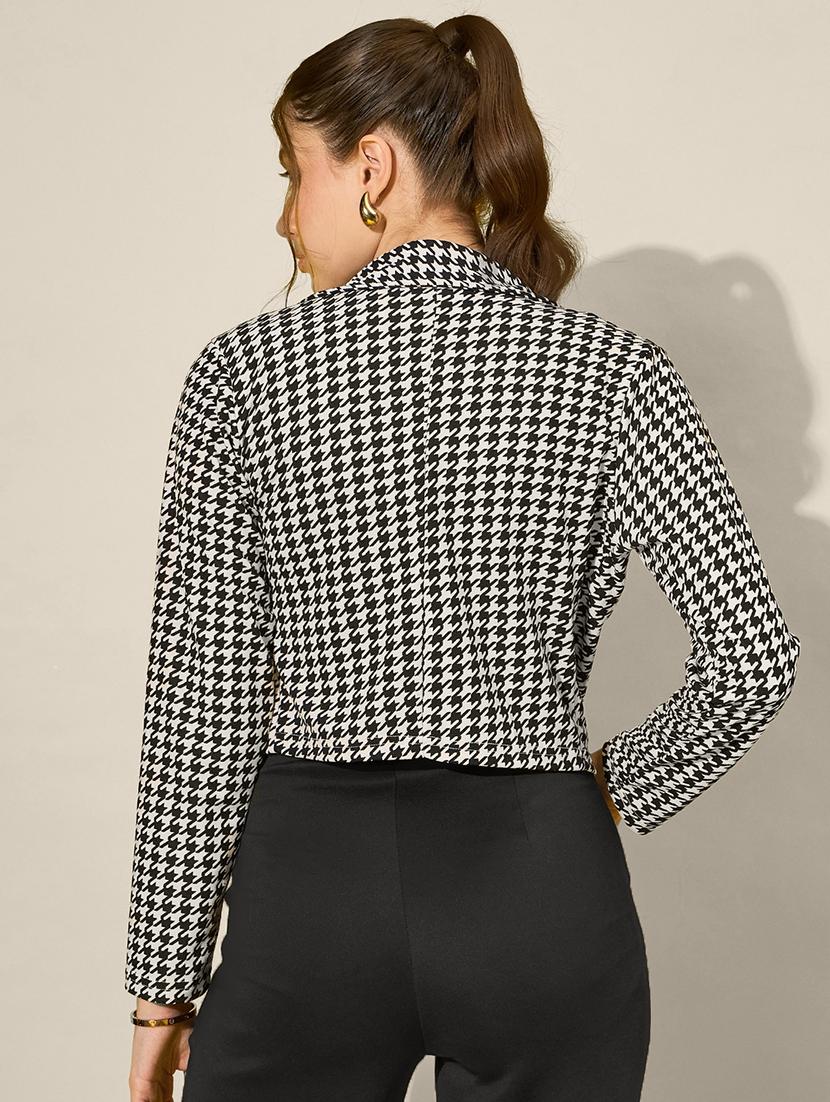 women houndstooth print long sleeve crop blazer - 21947420 - Standard Image - 2
