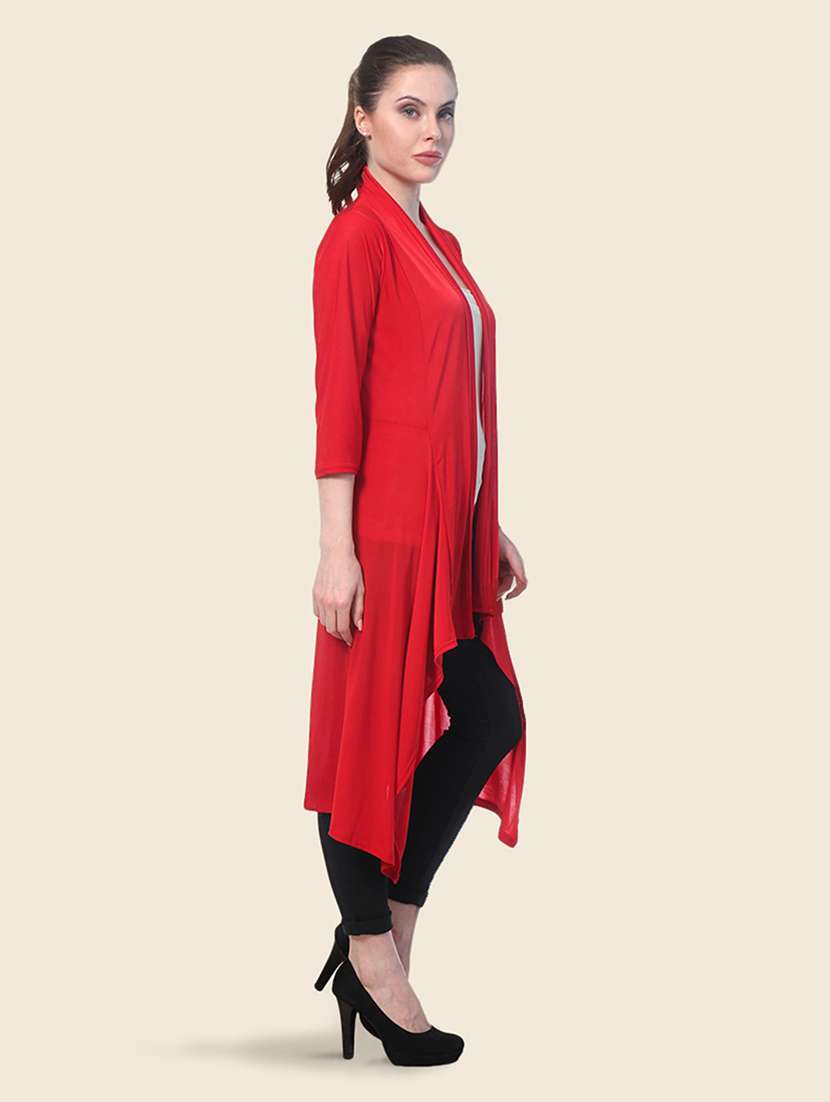 women red solid asymmetric long shrug - 21947423 -  Standard Image - 2