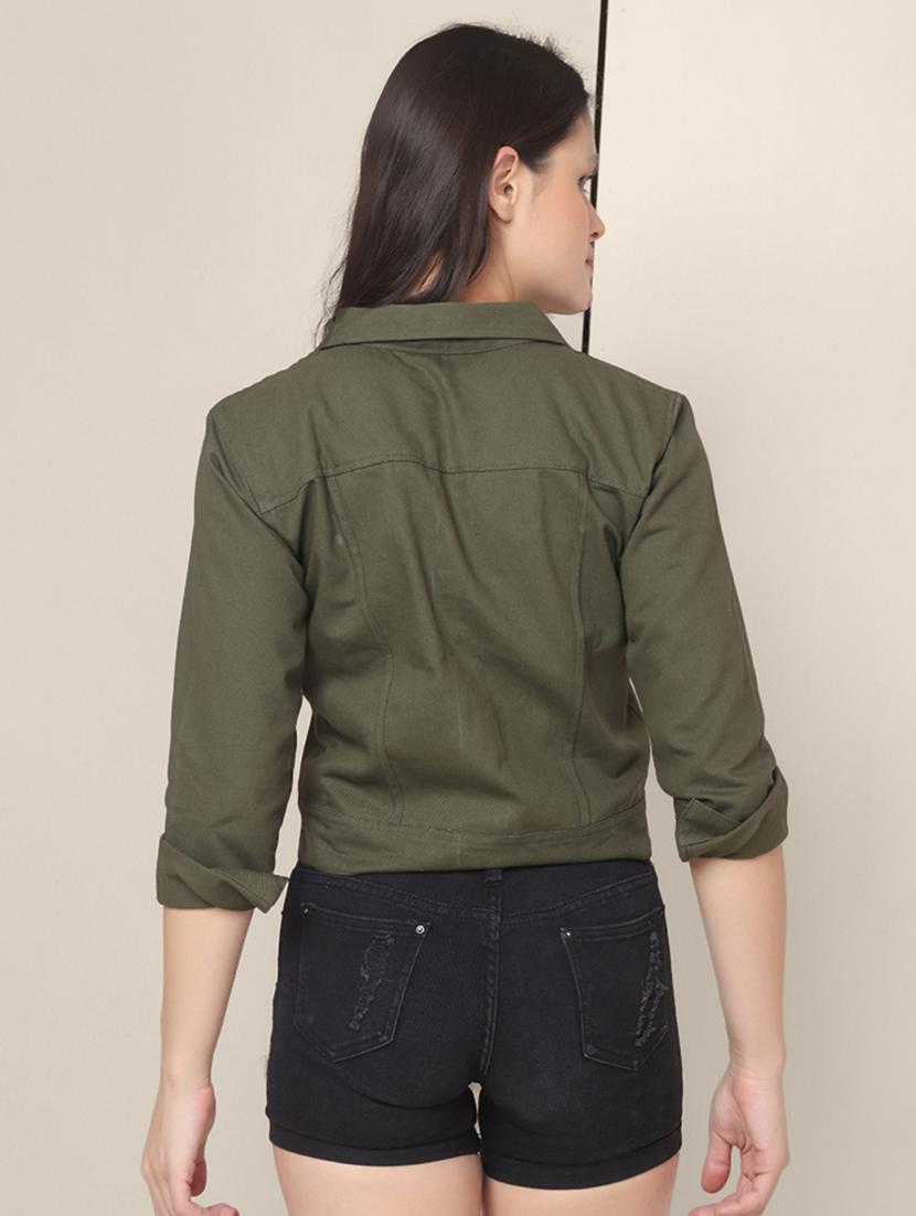 women solid collared denim summer jacket - 21947444 - Standard Image - 2