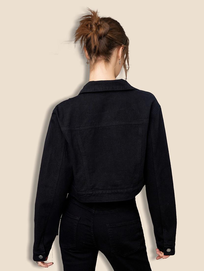 women solid collared denim summer jacket - 21947451 - Standard Image - 2