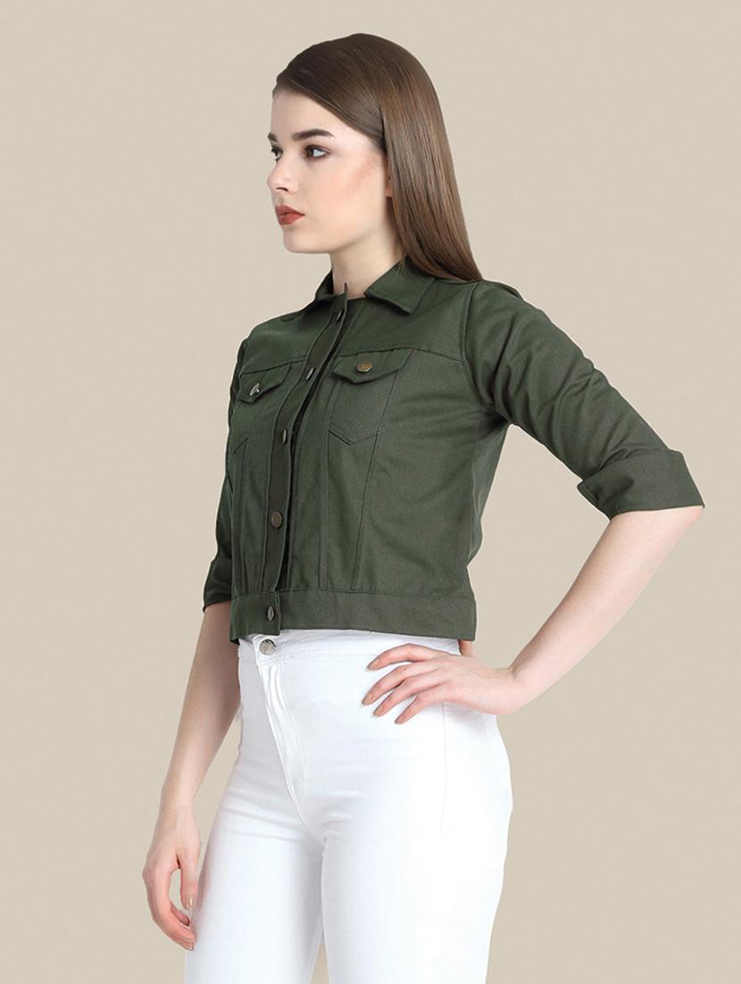 women solid collared denim summer jacket - 21947457 - Standard Image - 2