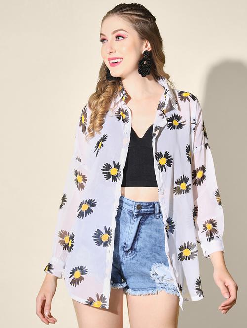 women white floral print collored long sleeve shirt - 21947476 - Standard Image - 0
