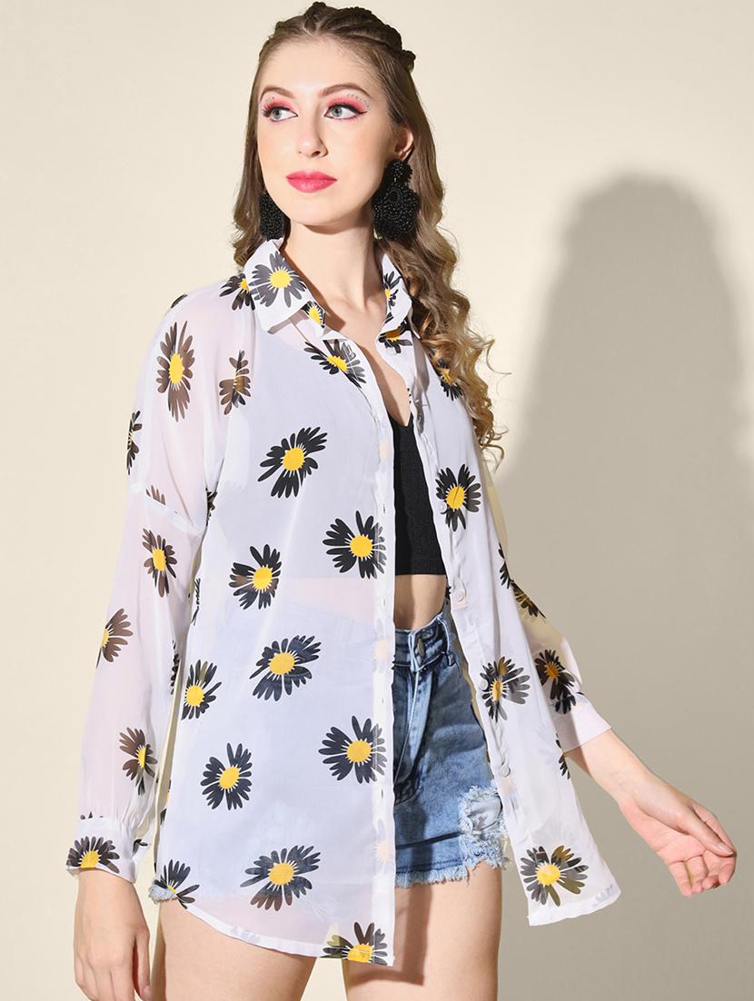women white floral print collored long sleeve shirt - 21947476 - Standard Image - 2