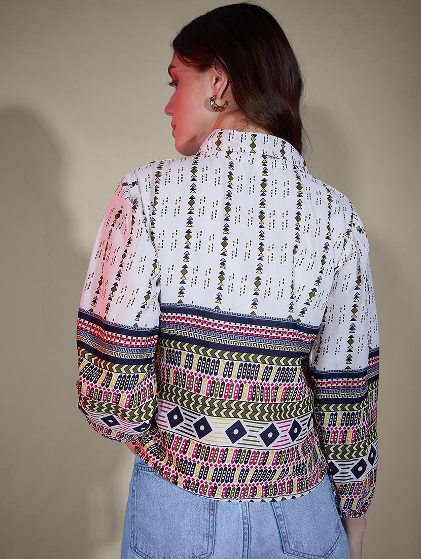 women printed puff sleeve collared regular shirt - 21947486 - Standard Image - 2