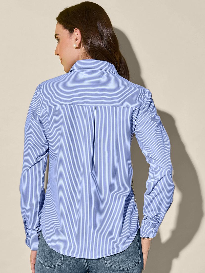 women light blue striped long sleeve collared shirt - 21947490 - Standard Image - 2
