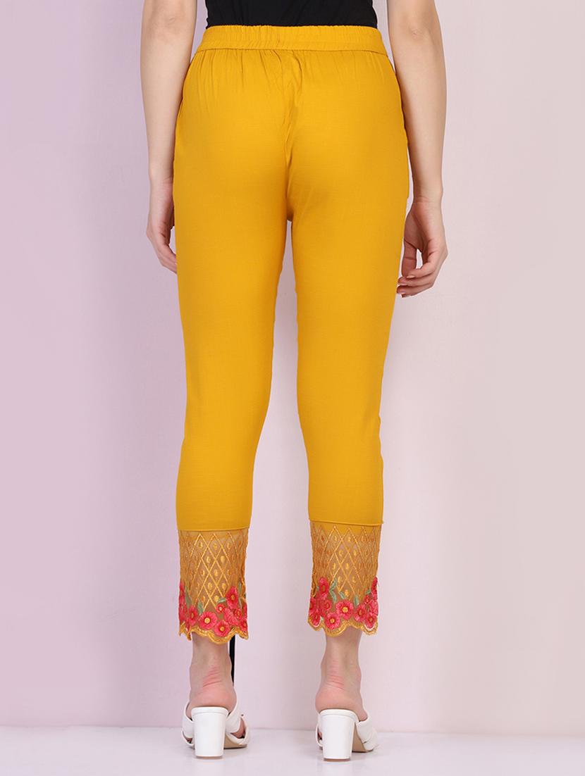 women embroidered hem mid rise tapered pant - 21947495 - Standard Image - 2
