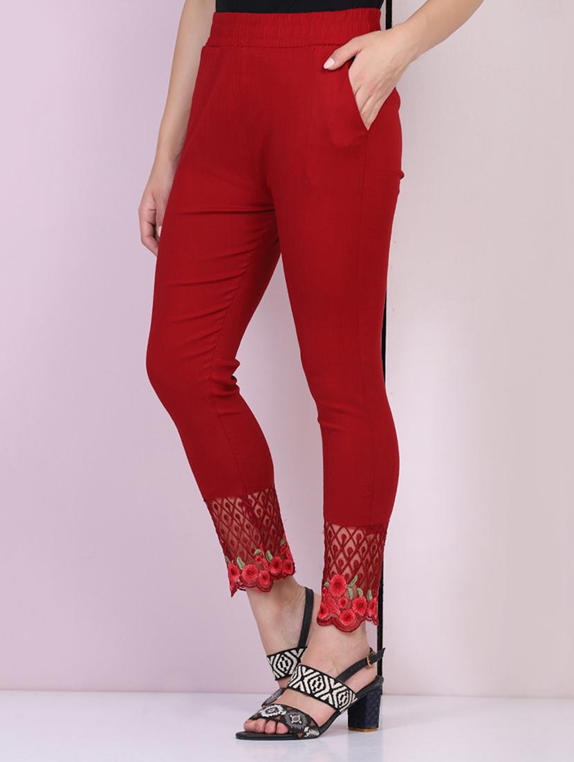 women embroidered hem mid rise tapered pant - 21947497 - Standard Image - 2