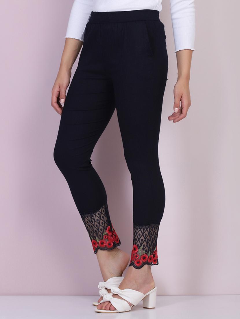 women embroidered hem mid rise tapered pant - 21947498 - Standard Image - 2