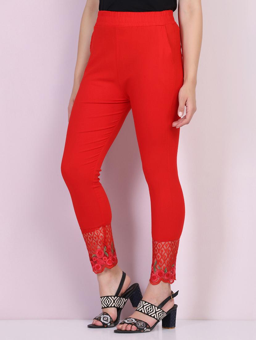 women embroidered hem mid rise tapered pant - 21947499 - Standard Image - 2