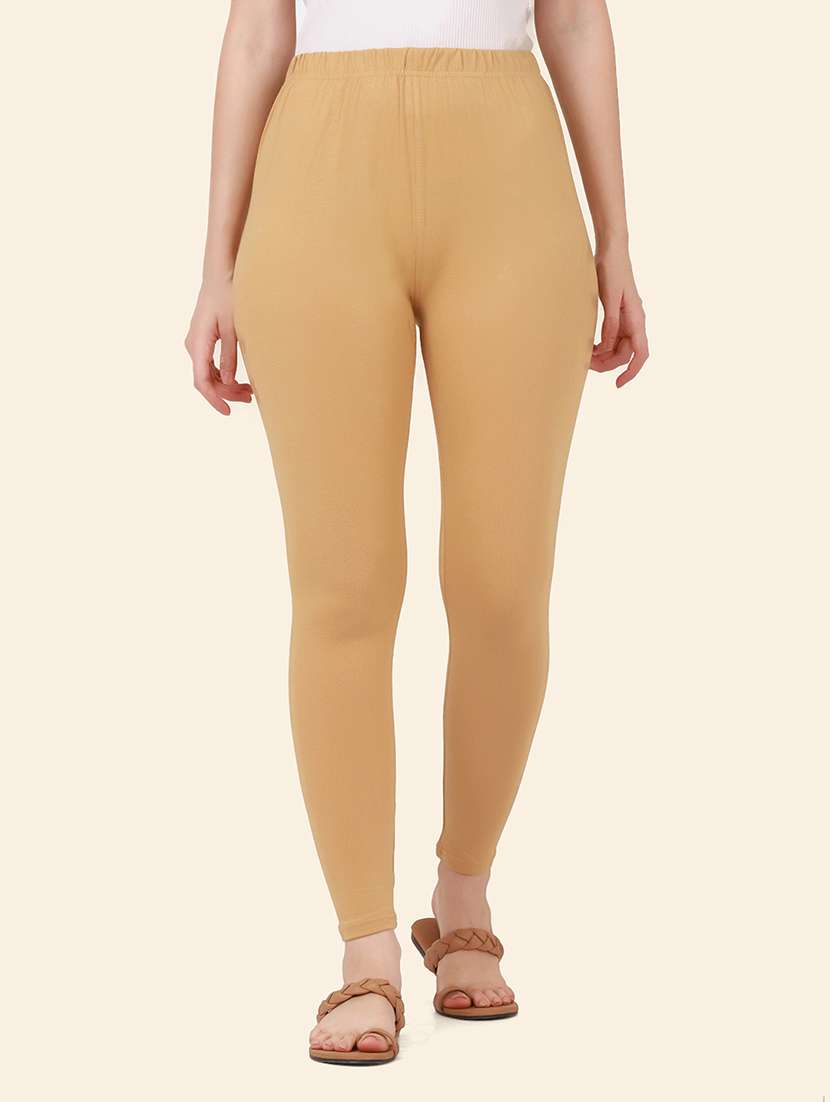 women solid mid rise ankle length legging