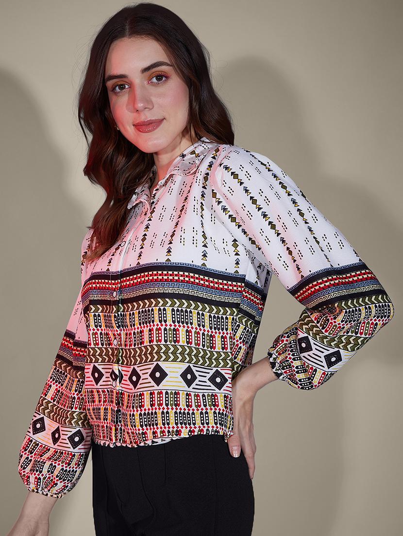 women printed collared puff sleeve regular shirt - 21947511 - Standard Image - 2