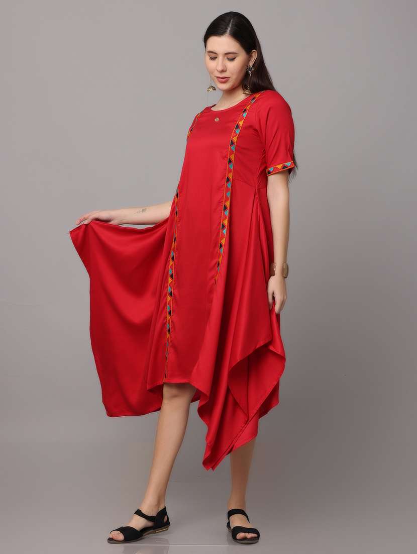 women red short sleeve asymmetric ethnic dress - 21947529 -  Standard Image - 2