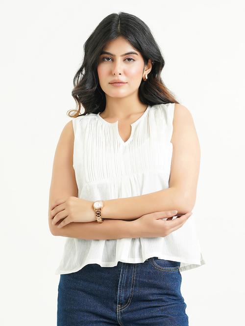 women white solid sleeve regular fit top - 21947543 - Standard Image - 0