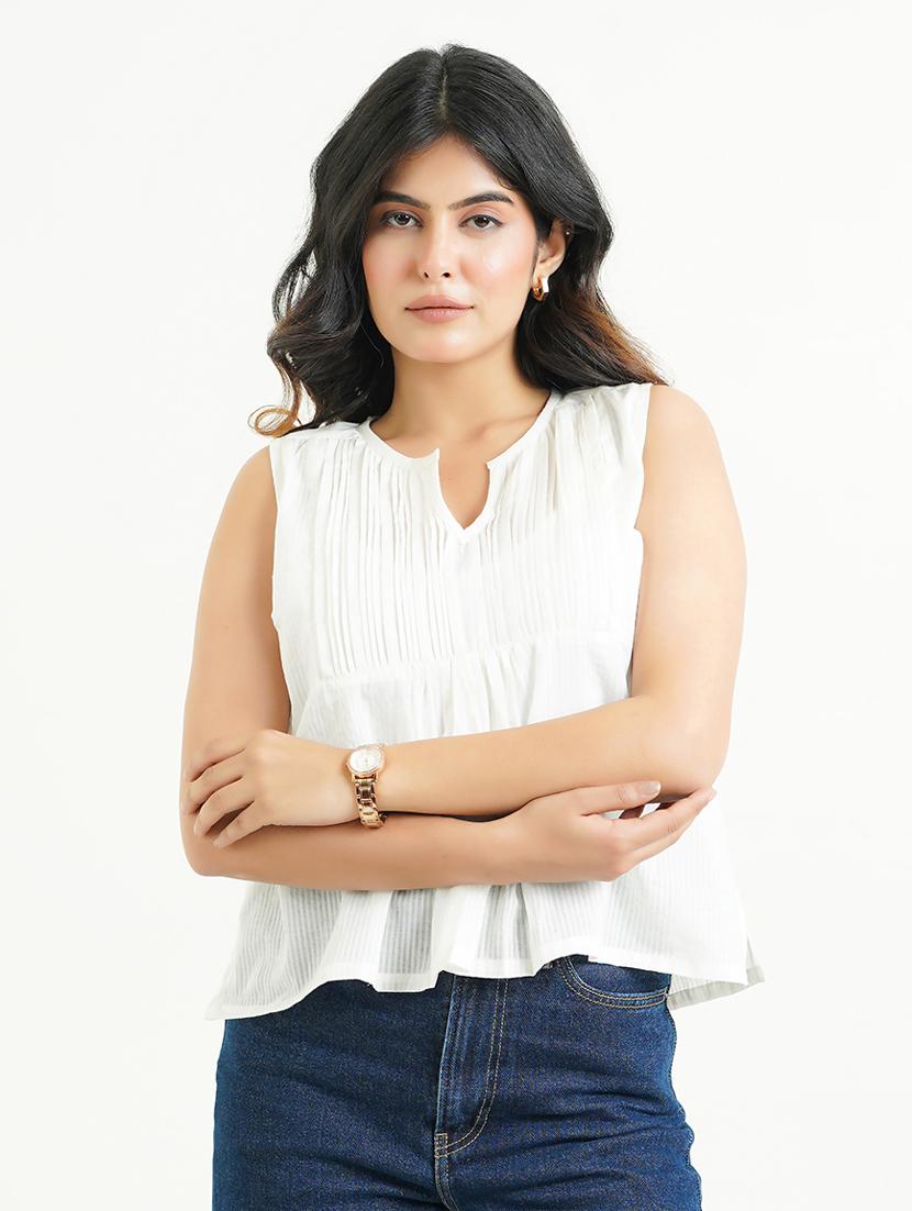women white solid sleeve regular fit top - 21947543 - Zoom Image - 0